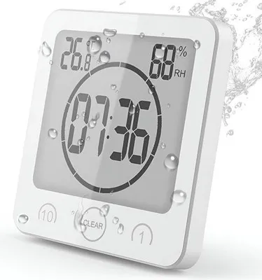 Produktbild von Wecker – Badezimmeruhr – Wasserdichte Badezimmeruhr – Duschuhr – LCD-Digital-Duschwecker – Duschwanduhr – Luftfeuchtigkeitstemperatur-Digitaluhr – Countdown-Timer für Dusche und Küche