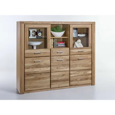 Produktbild von Highboard Vitrine Lea Wildeiche geölt Teilmassiv