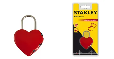 Produktbild von Stanley Heart Shaped Padlock, Herkömmliches Vorhängeschloss, Zahlenschloss, Pforte, Selbstlagerung, Aufbewahrungsspind, Rot, Edelstahl, Nickel, Zink, Stahl