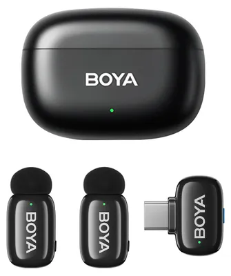 Zdjęcie produktu dla Bezprzewodowy system mikrofonowy BOYA Mini 2.4G Mikrofon telefoniczny Mikrofon klapowy Mikrofon zmieniający głos AI Tłumienie szumów Zasięg transmisji 100M/328FT z etui ładującym Zamiennik do smartfona z Androidem Type-C