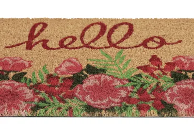 Produktbild von Relaxdays Fußmatte Kokos, Blumen & Hello-Schriftzug, 40 x 60 cm, Türvorleger innen & außen, rutschfest, wetterfest, bunt