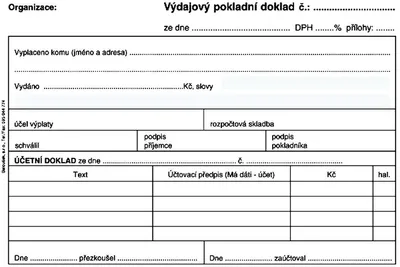 Obrázek produktu pro Tiskopis Výdajový pokladní doklad pro podvojné účetnictví Baloušek, A6, 50 listů