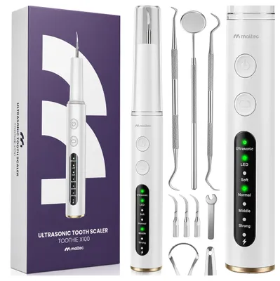 Produktbild von Zahnsteinentferner Ultraschall MalTec Zahnreinigung Set 36.000 Hz, LED-Beleuchtung 4 Modi Akku 1200 mAh Zahnreiniger mit 4 Aufsätzen
