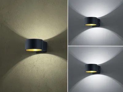 Produktbild von 2er Set Trio LED Wandleuchten schwarz gold Uplight Downlight, Wandlampe Wohnraum