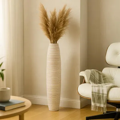 Produktbild von Leewadee Hohe Bodenvase 65 cm aus Mangoholz in weiß