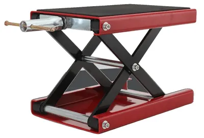 Obrázok produktu pre Zdvihák na motocykle, z ťažkej ocele, zdvih 3,7" – 13,8", nosnosť 1100 libier, rozmery 84,5" x 28,5", bezpečnostný čap s aretáciou