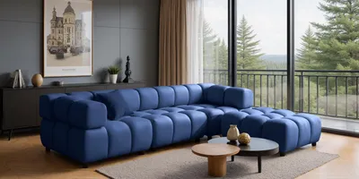 Productafbeelding van Kaiser Möbel Hoekbank in L-vorm, model Bolla, bekleed met stof Bluvel, kleur tintenblauw, uitvoering rechts
