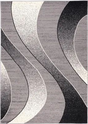 Image de Tapis Salon Chambre à coucher Tapis moderne Design vagues rayures gris crème noir léger chiné Salle à manger OEKOTEX 80 x 150 cm