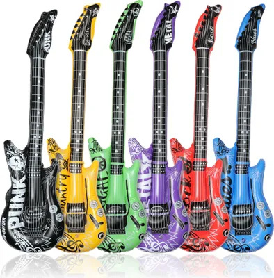 Produktbild von FunX Aufblasbare Luftgitarre 6er Set - Luft Gitarren Accessoire für Mottopartys, Karneval und Fasching - In 6 Musikrichtungen