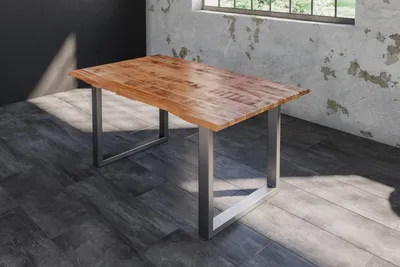 Produktbild von Baumkantentisch Esstisch Mangoholz massiv U-Gestell silber 120 x 80 cm DORA