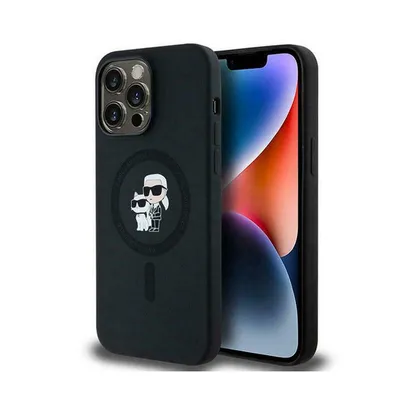 A black iPhone case with a Karl Lagerfeld and Choupette graphic is shown next to an iPhone.