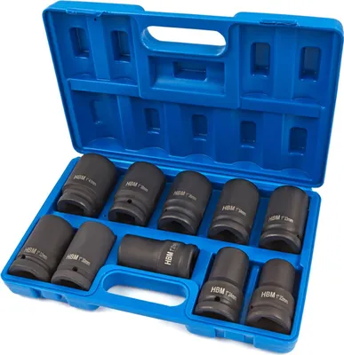 Immagine prodotto di Set bussole a impatto lunghe, 1", 22-41 mm, per riparazioni auto e cambio gomme,10 pezzi