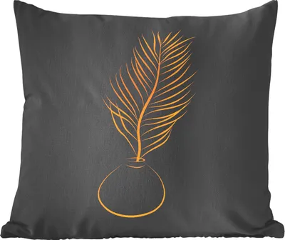 Produktbild von MuchoWow® Zierkissen Sofakissen Wohnzimmer Dekokissen 45x45 cm Pflanze - Gold - Schwarz - Strichzeichnung - Schlafpolster - Polster für das Sofa