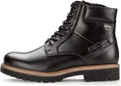 A black leather boot shown from the side.
