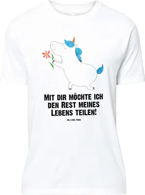 Produktbild von Mr. & Mrs. Panda T-Shirt Einhorn Blume - Weiß - Geschenk, Liebe, Freundin, Tshirt, Unicorn, Oversize Shirt, Partner, Einhörner, Lustiges