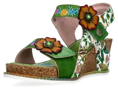 Produktbild von Laura Vita Damen Sandalette Boho mit Blumenmuster und Keilabsatz Bonito 38, Größ