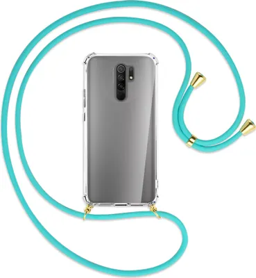 Produktbild von Handykette Backcover-Schutzhülle mit Band (Metall goldfarben) für Xiaomi Redmi 9 - türkis