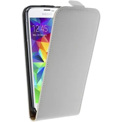 Produktbild von PhoneNatic Kunst-Lederhülle kompatibel mit Samsung Galaxy S5 mini - Flip-Case weiß + 2 Schutzfolien