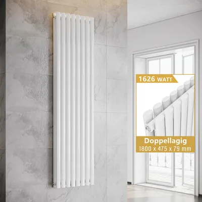 Produktbild von SONNI Vertikal Heizkörper Röhrenheizkörper Doppellagig Weiß 1800×475mm ohne Heizstab
