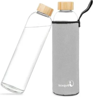 Immagine prodotto di Borraccia Borraccia in vetro 1000 ML con coperchio in bambù per frullati, succhi, acqua, bevande calde e fredde