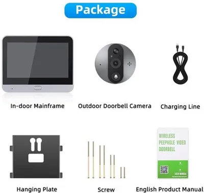 Obrázek produktu pro Bezdrátové video dveřní zvonek s Wi-Fi, 3 MP – Obousměrná komunikace – Připojení přes Wi-Fi 2,4G – S kamerou