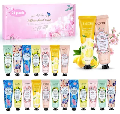 Productafbeelding van Handcrème set, 21 stuks. Hydraterende crème met 7 verschillende geuren, geschikt voor dames en heren
