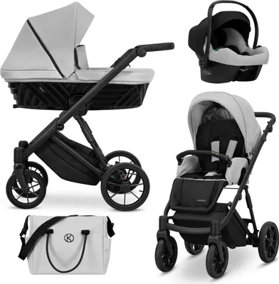 Produktbild von Kinderwagen IVENTO Sportwagen Babywagen Babyschale Komplettset Kinder Wagen Autositz Set 3 in 1 (Dove Grey, Rahmenfarbe: Schwarz)