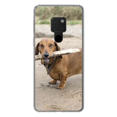 Produktbild von MuchoWow® Handyhülle Schutzhülle Hülle für Huawei P40 Lite Ein schöner Dackel mit einem Stock im Maul Silikon Softcase Handy Hülle - Handy