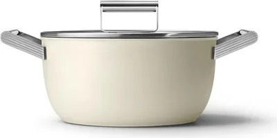 Produktbild von 24 cm matter, cremefarbener stieltopf + deckel Smeg CSF2412CRM