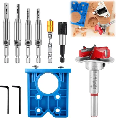 Produktbild von 35 mm Bohrer für verdeckte Scharniere, Bohrführungslehre, Anzugsscharnierlehre, Bohrführung mit Locher-Positionierer für Schrankscharniere