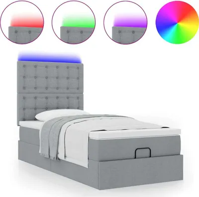Produktbild von Ottomane Bett mit Matratze & LEDs Hellgrau 90x200 cm Stoff