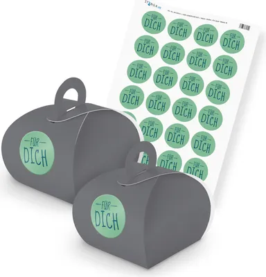 Produktbild von itenga SET FÜR DICH (Motiv 9) 24x Geschenkschachtel mit Griff grau + Stickerboge