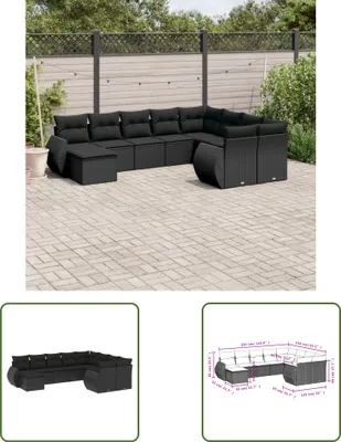 Produktbild von The Living Store 10-tlg. Garten-Sofagarnitur mit Kissen Schwarz Poly Rattan