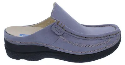 Produktbild von Wolky Clog Roll Slide 0620236-826, leicht glänzendes Nubukleder, Blau, Fußbett zum Wechseln 38