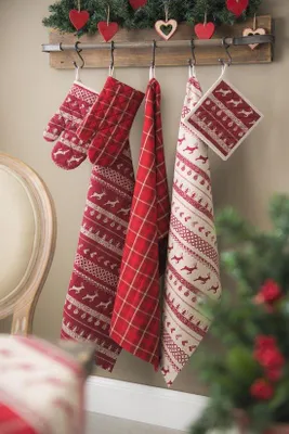 Produktbild von Küchenhandtuch aus Baumwolle 50x85 cm Rot Beige Weihnachtsmotiv