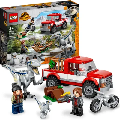 Produktbild von LEGO Jurassic World Blue & Beta in der Velociraptor-Falle, Spielzeugauto mit Dinosaurier Figuren, Geschenk für Kinder ab 6 Jahren 76946