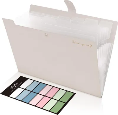 Produktbild von Dokumentenmappe A4, Mappe Mit 8 Fächern, Fächermappe A4 Mit Etiketten, Tragbar Ordnungsmappe Mappen Ordnersystem, Document Folder Für Zuhause, Büro, Schule Und Auf Reisen (Beige) Beige