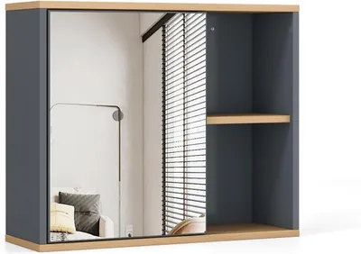 Produktbild von GOPLUS Spiegelschrank mit Ablagen, Wandschrank mit Spiegel & Tür, Hängeschrank Badschrank für Wohnzimmer & Badezimmer, 60 × 20 × 50cm