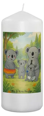 Produktbild von Mr. & Mrs. Panda Kerze Koala Familie Design 19 x 8 cm - Weiß - Geschenk, Erinnerungskerze, Stumpenkerze, Family, Wachskerze, Kinder, Erinnerungslicht, Muttertag