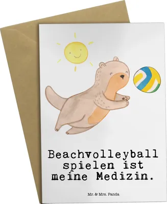 Produktbild von Mr. & Mrs. Panda Glückwunschkarte Otter Beachvolleyball - Weiß - Geschenk, Grußkarte, osterkarte, Strandvolleyball, Ballsport, Volleyballturnier, dankeskarten, Volleyball