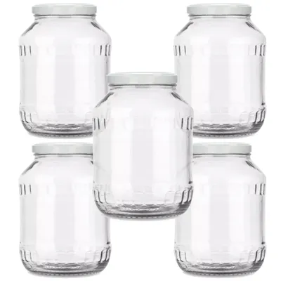 Produktbild von MIKONI Gurkenglas 2,5 L | 5 STÜCK | Weiß Deckel | Einweckgläser, Einmachgläser, Vorratsgläser, 2500ml, Einmachglas, Sturzgläser, Gurkengläser