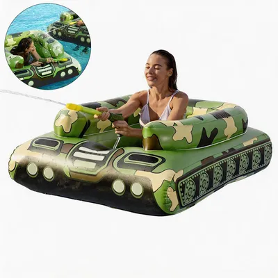Produktbild von Aufblasbarer Pooltank-Schwimmkörper, Schwimmring mit Wasserkanone, Poolspielzeug für Erwachsene, Sommer-Poolparty (Grün, 134.6*114.3cm)