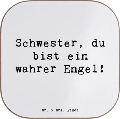 Produktbild von Mr. & Mrs. Panda Untersetzer Tasse Spruch Schwester Engel - Weiß - Geschenk, Bedanken, Aufmerksamkeit, Danke, für Gläser, Freundschaft, sagen, Dankbarkeit, Tassen, Glas