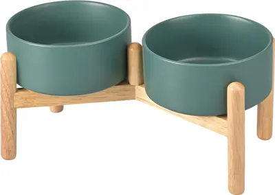 Produktbild von Famanu erhöhte Hundenapf Keramische Futterstation - 850 ml grün mit Bambusständer