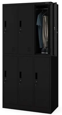 Produktbild von Umkleideschrank Spind IGOR 6 Abteile Etikettenhalter Lüftungsschlitze | Umkleidespind Schließfachschrank Garderobenspind 185x90x45cm Schwarz
