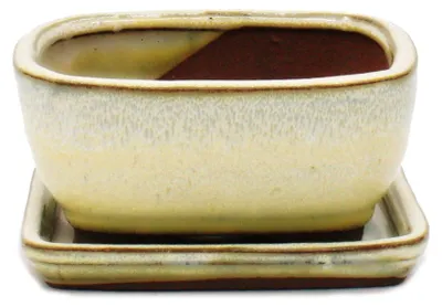 Obrázek produktu pro Miska na bonsaje s podšálkem, velikost 1, světle béžová, obdélníková, model GB5, délka 12 cm, šířka 9,5 cm, výška 5,5 cm