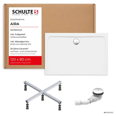 Produktbild von Schulte Duschwanne Aira, 120x80 cm, Komplettset inkl. Fußgestell und Ablauf, Acryl