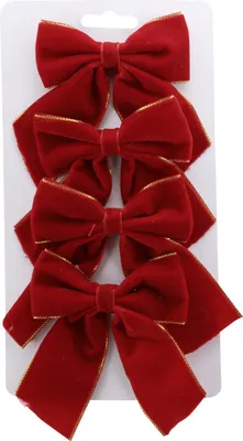 Produktbild von Weihnachtsdeko Schleife aus Samt 11 x 10,5 cm rot - 4 Stück