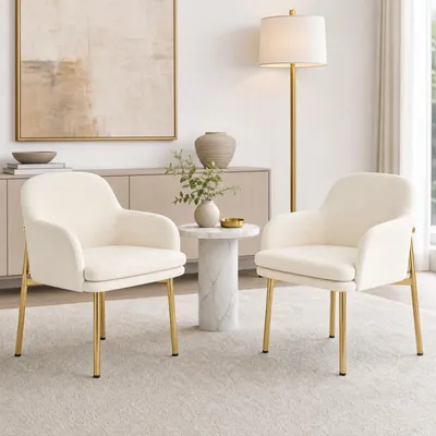 Productafbeelding van Flieks Eetkamerstoelen, set van 2 met armleuningen, in hoogte verstelbaar, beklede stoelen voor eetkamer, keuken, keukenstoelen, afmetingen 61x59x78.5cm, wit