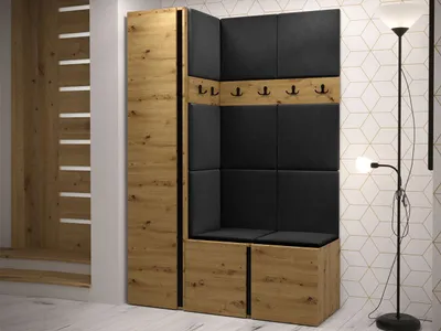 Obrázek produktu pro Předsíňová stěna s botníkem a panely 42x42 SELAND 5 - dub artisan / černá